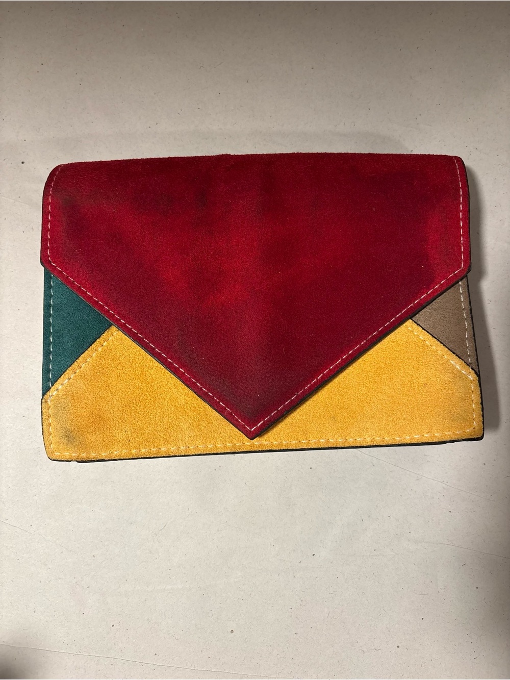 geometric color-block envelope clutch with two pockets
